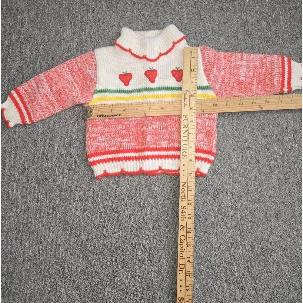 Vintage Baby Sweater 18M Strawberry Knit Red White Toddler Retro Cottagecore - Picture 4 of 7